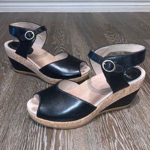 Dansko Charlotte Black Leather Wedge Sandal